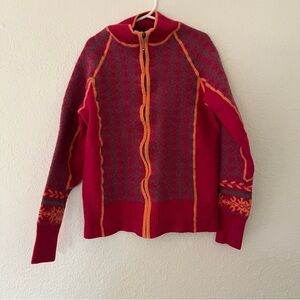 Cabelas Sweater Full‎ Zip Cardigan Jacket Merino Wool Pink Orange Girl’s Small